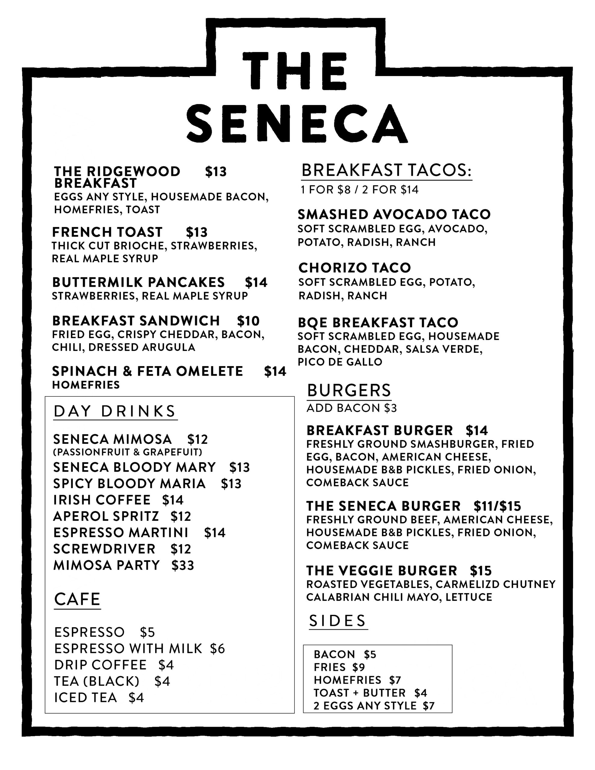 Menus - The Seneca NYC